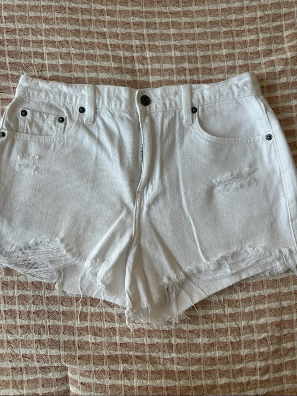 pistola Gigi White Distressed Denim Shorts